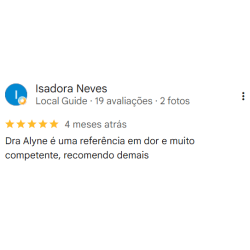 Depoimento Google do consultório da Dra. Alyne Neves Cintra